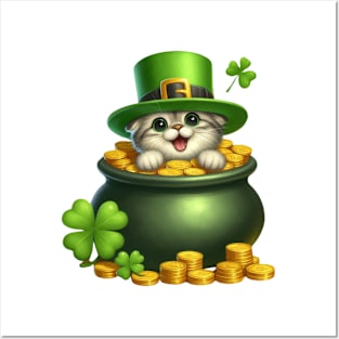 St Patricks Day Scottish Fold Cat Posters and Art